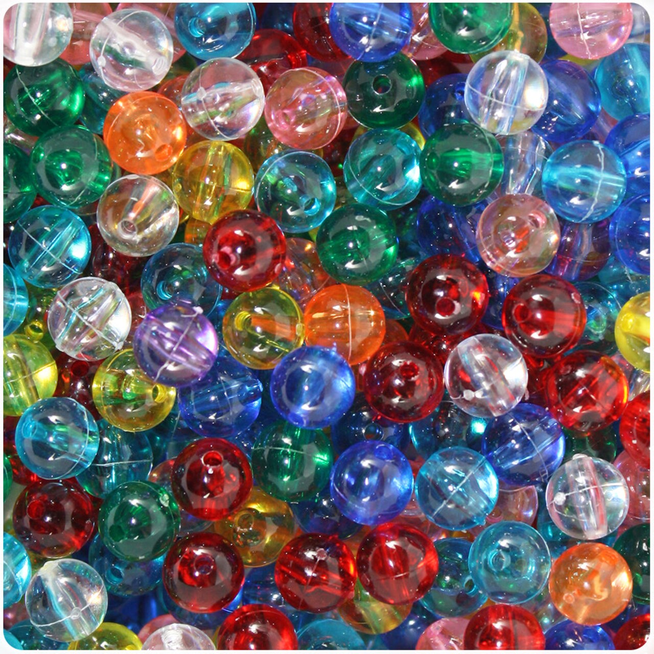 BeadTin Transparent Mix 8mm Round Plastic Craft Beads (300pcs)